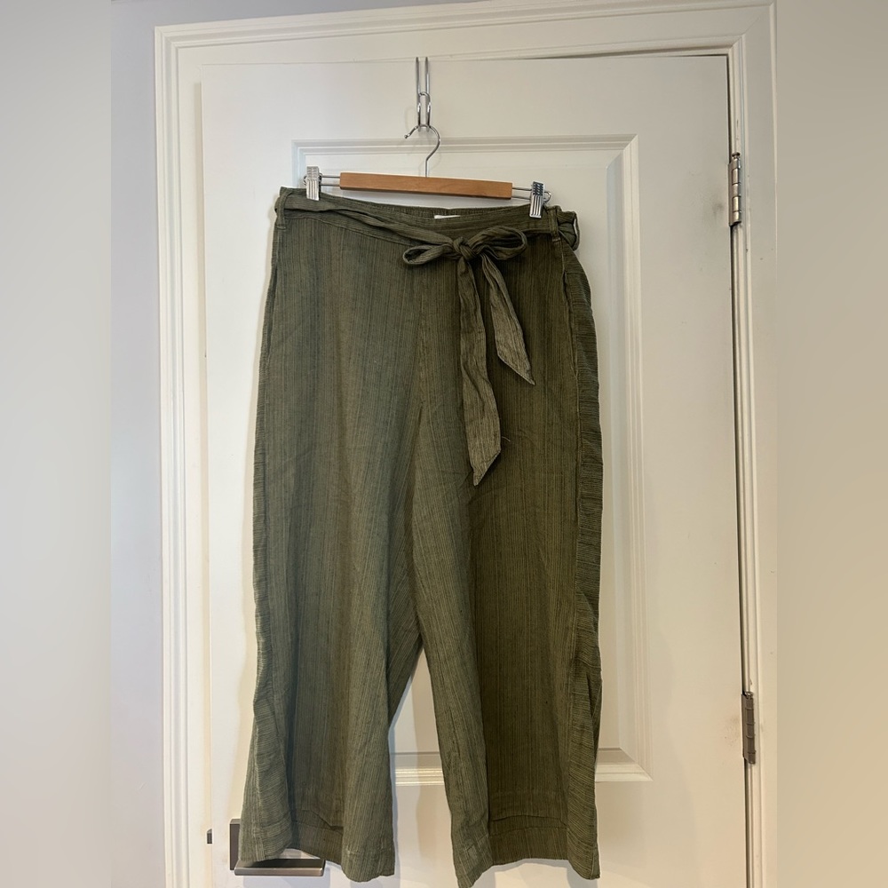 Anthropologie Green and Black Stripped Cropped Pants